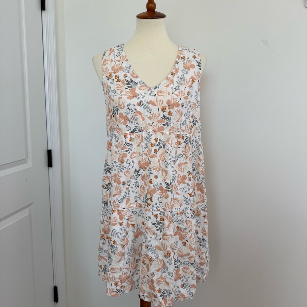 Joie Dress Womens Small White Orange Blue Floral V Neck Mini Shift 100% Linen